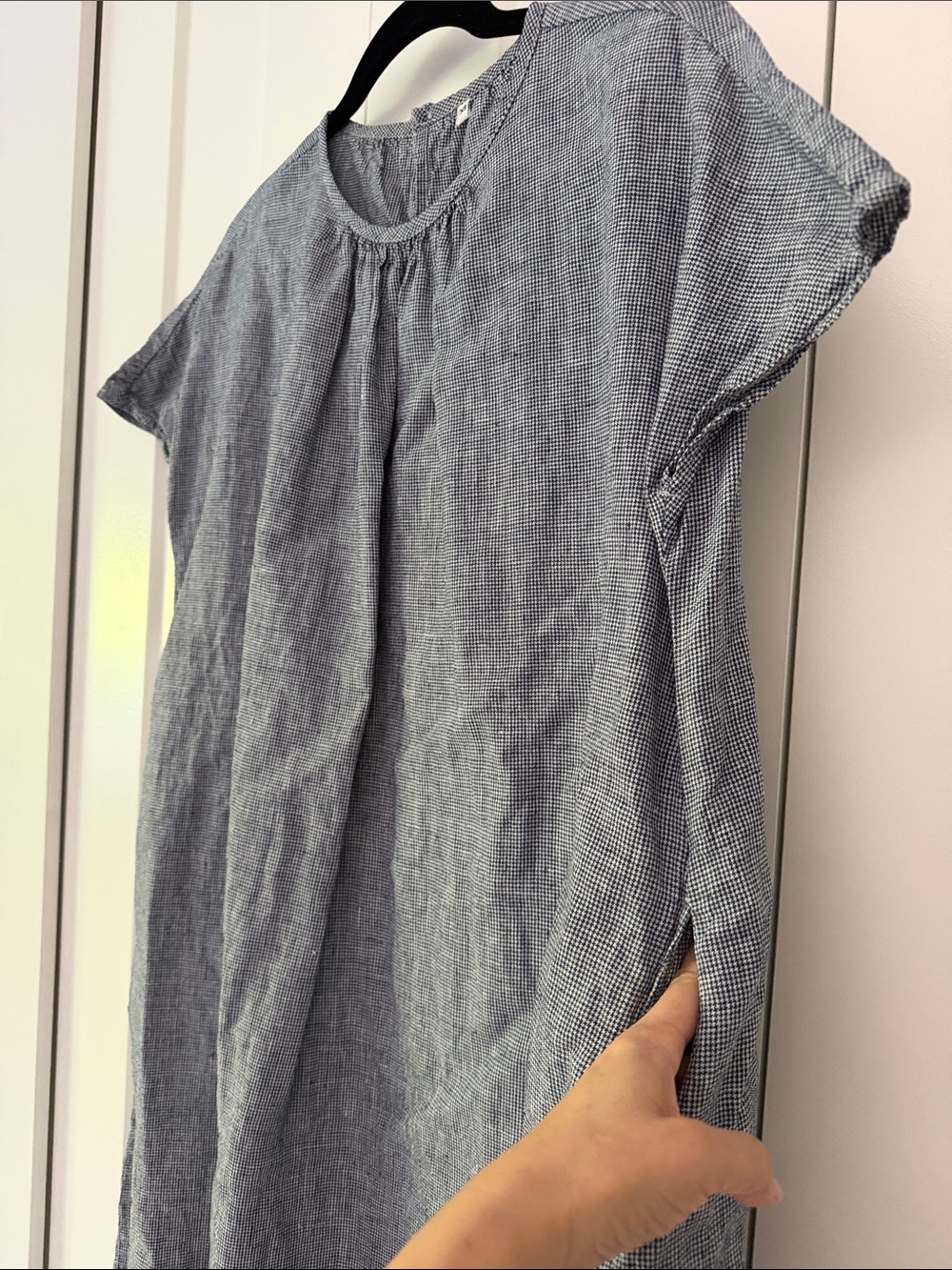 Muji Gray Short-Sleeve Linen Midi Dress with pockets - Picture 4 of 7